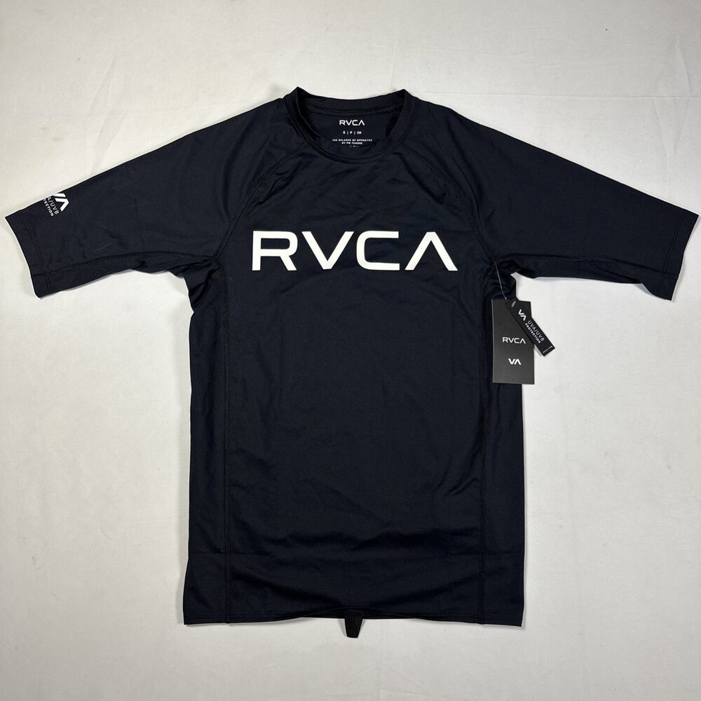 RVCA Compression RashGuard Mens Small Black Short Sleeve UV Protect BJJ MMA Surf